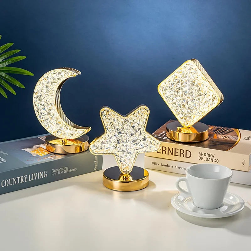 Bedside Night Light With 3-Colour Touch Dimmer And Moon And Stars Projection