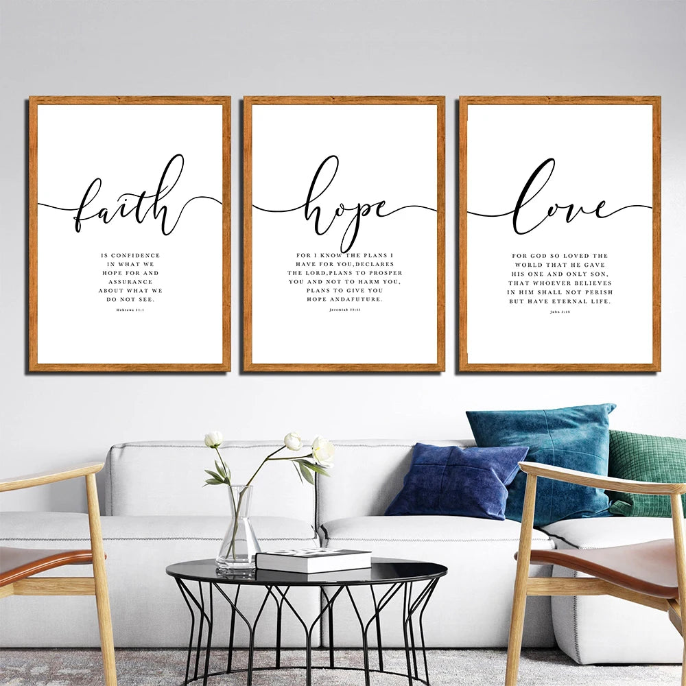 Scripture Canvas Prints — Faith, Hope, Love Wall Art for Modern Living Rooms