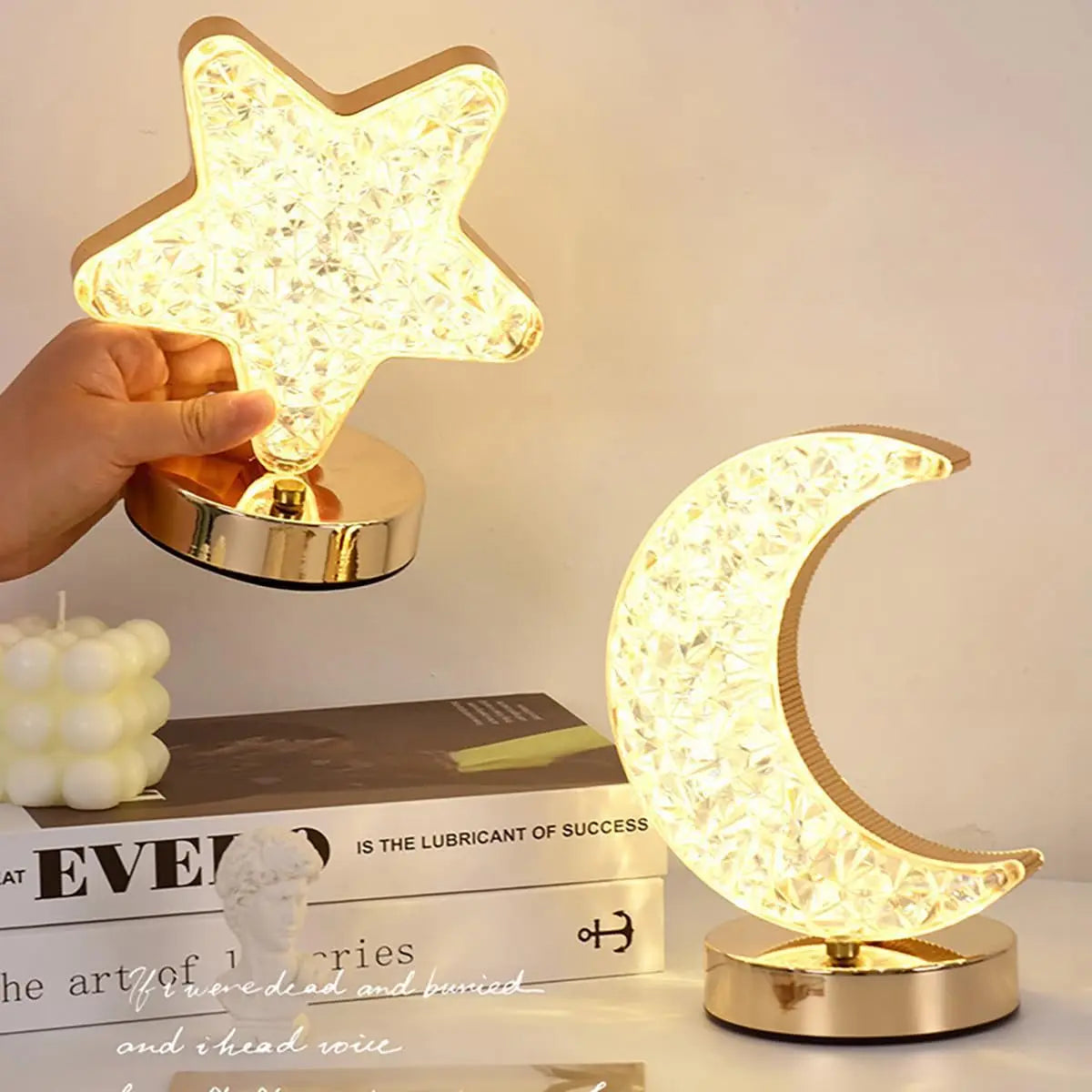 Bedside Night Light With 3-Colour Touch Dimmer And Moon And Stars Projection