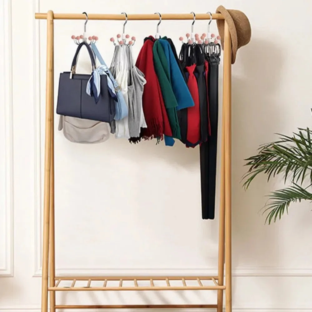 360° Rotating 6‑Claw Wooden‑Ball Clothing Organiser Hook — Space‑Saving Multipurpose Hanger for Scarves, Garments and Accessories