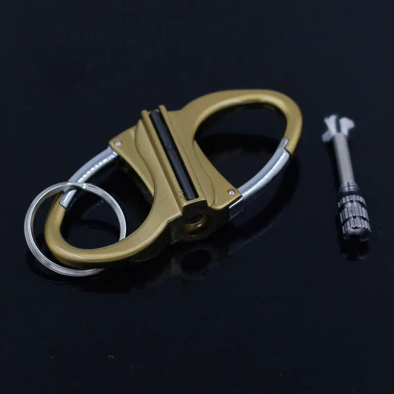 Refillable Windproof Oil Lighter Keychain with Carabiner — Sleek Metal Pendant for Outdoor Use