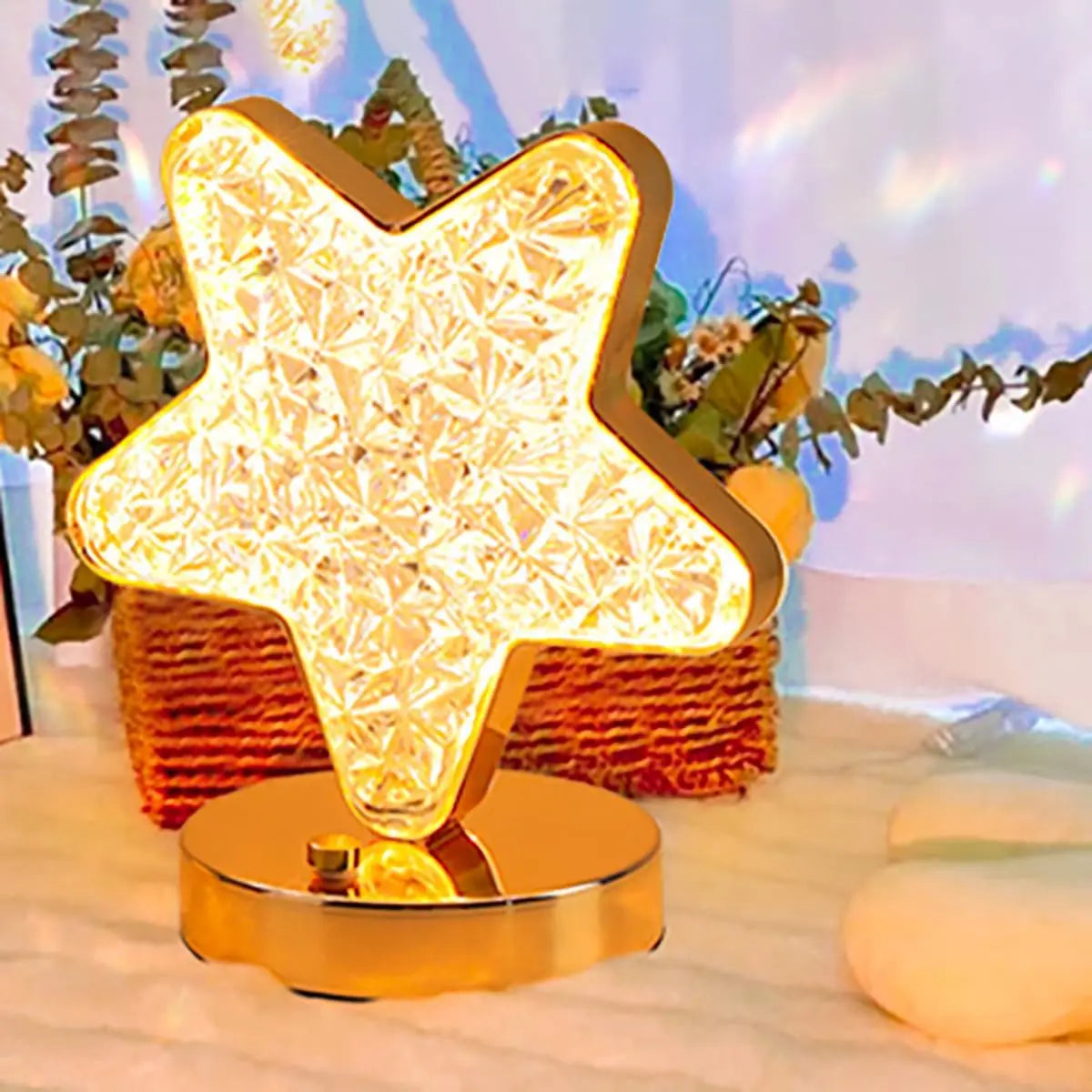 Bedside Night Light With 3-Colour Touch Dimmer And Moon And Stars Projection