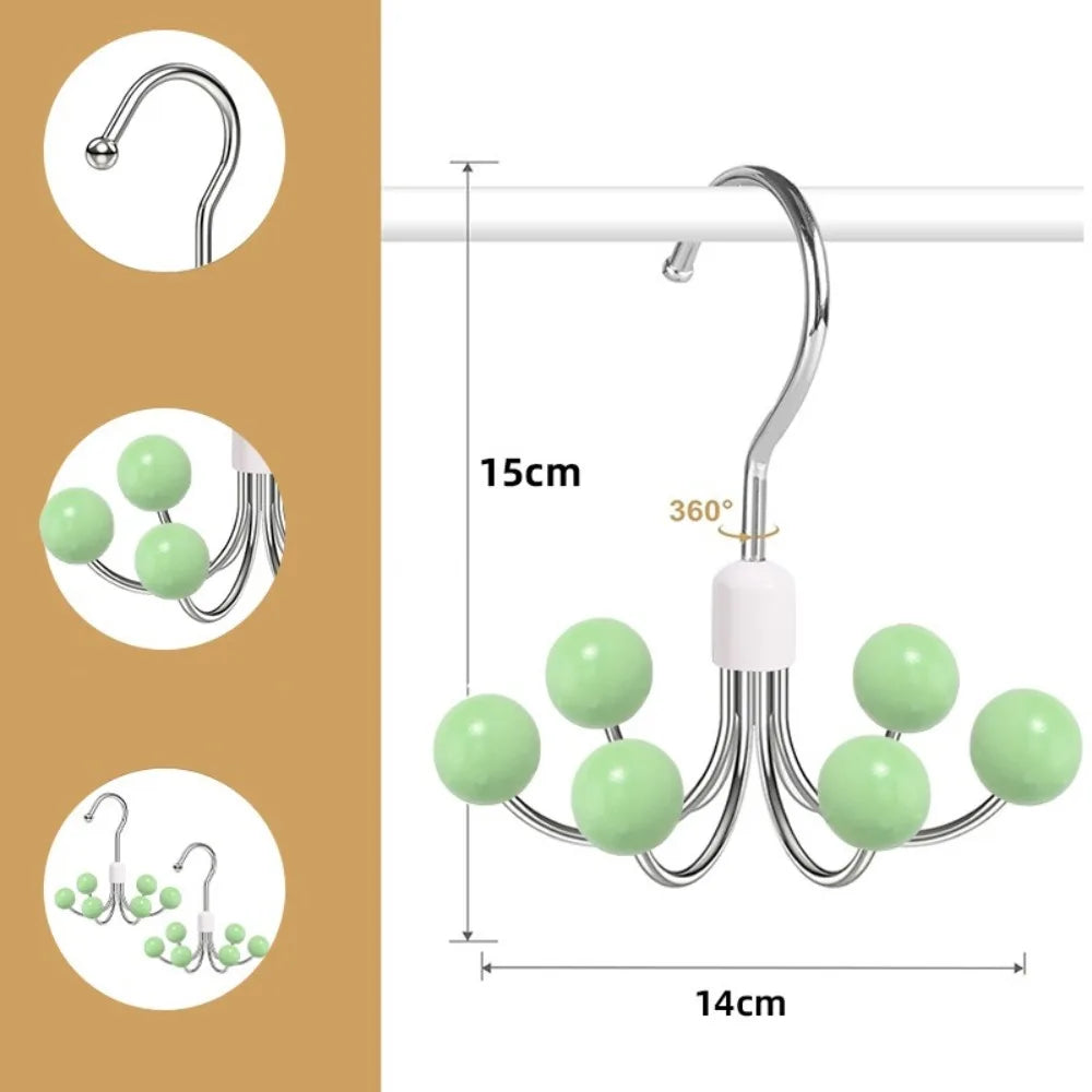 360° Rotating 6‑Claw Wooden‑Ball Clothing Organiser Hook — Space‑Saving Multipurpose Hanger for Scarves, Garments and Accessories