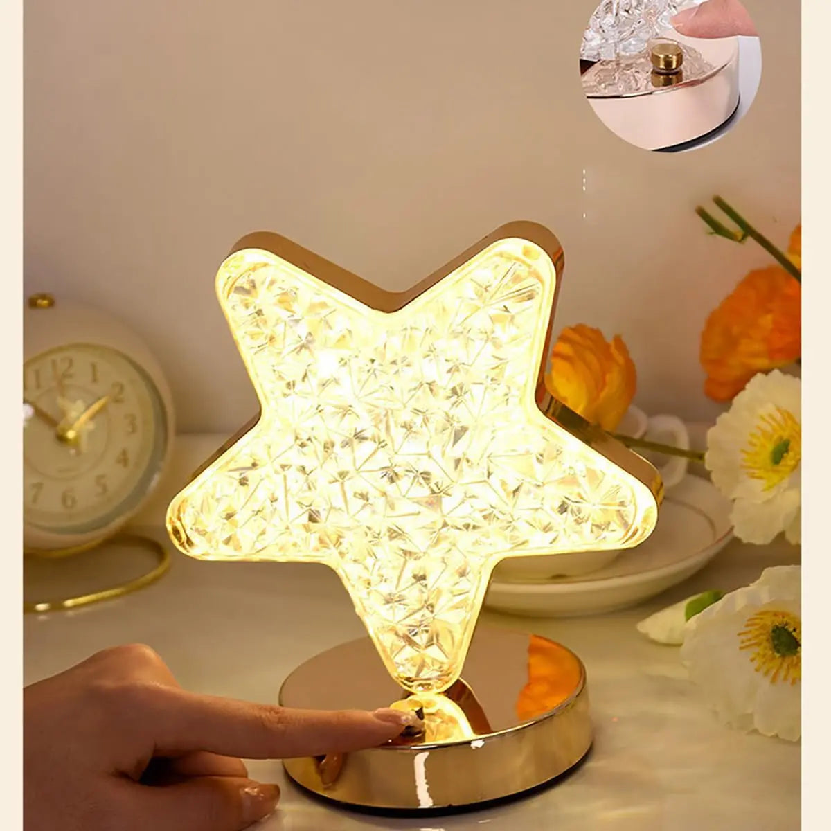 Bedside Night Light With 3-Colour Touch Dimmer And Moon And Stars Projection