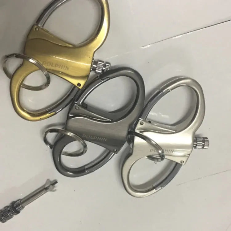 Refillable Windproof Oil Lighter Keychain with Carabiner — Sleek Metal Pendant for Outdoor Use