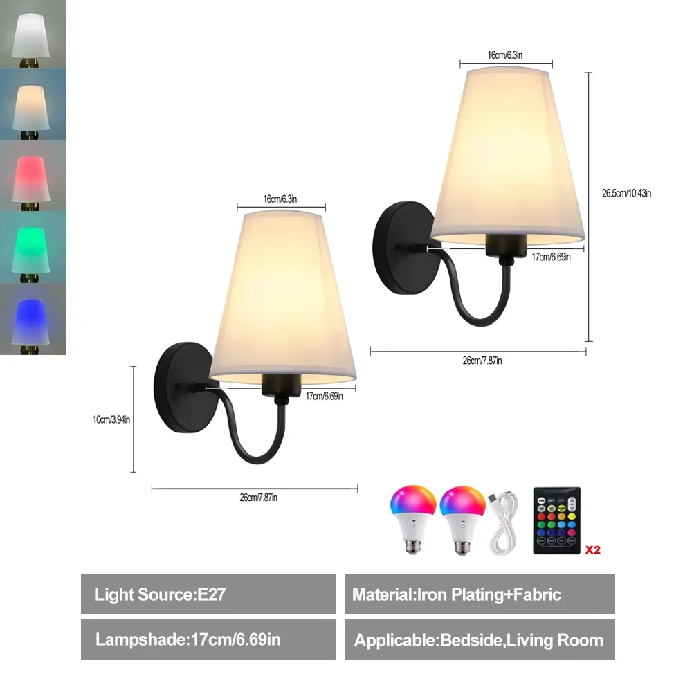 Wall Lamp Rechargeable Wireless With Removable RGB Bulb For Bedside And Hallway Ambient Lighting