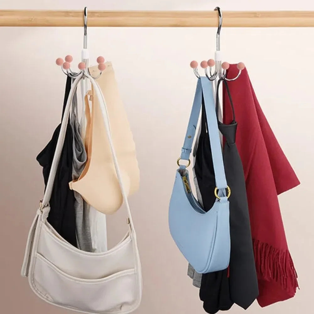 360° Rotating 6‑Claw Wooden‑Ball Clothing Organiser Hook — Space‑Saving Multipurpose Hanger for Scarves, Garments and Accessories