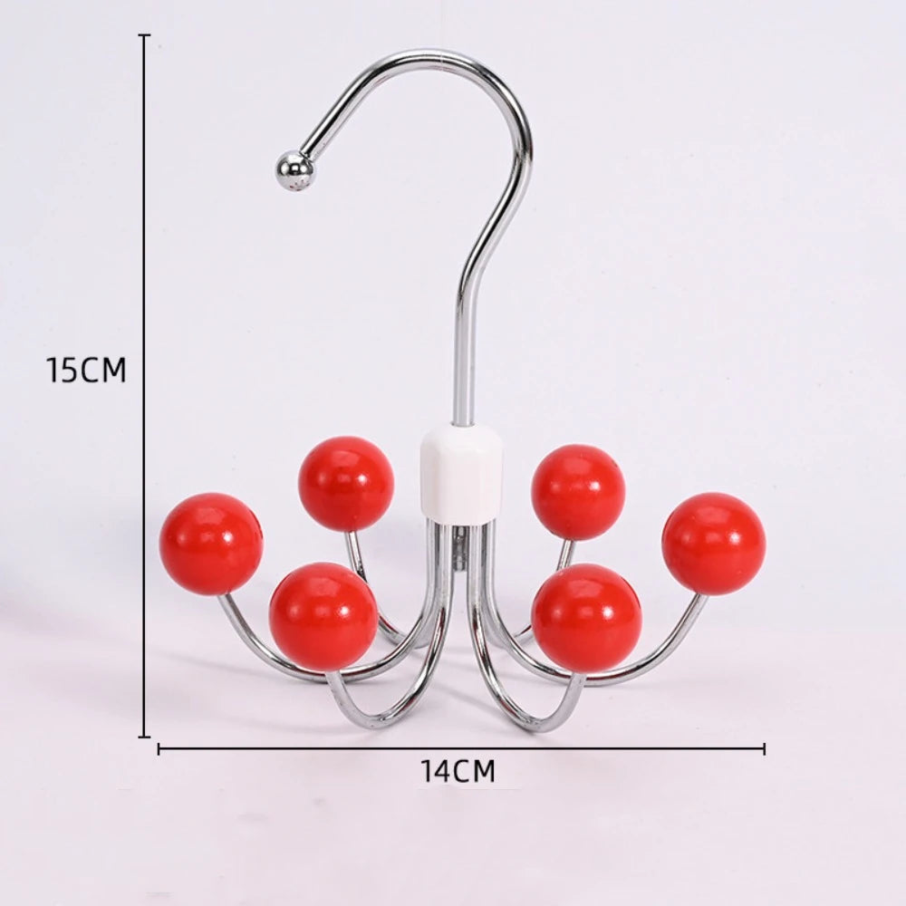 360° Rotating 6‑Claw Wooden‑Ball Clothing Organiser Hook — Space‑Saving Multipurpose Hanger for Scarves, Garments and Accessories