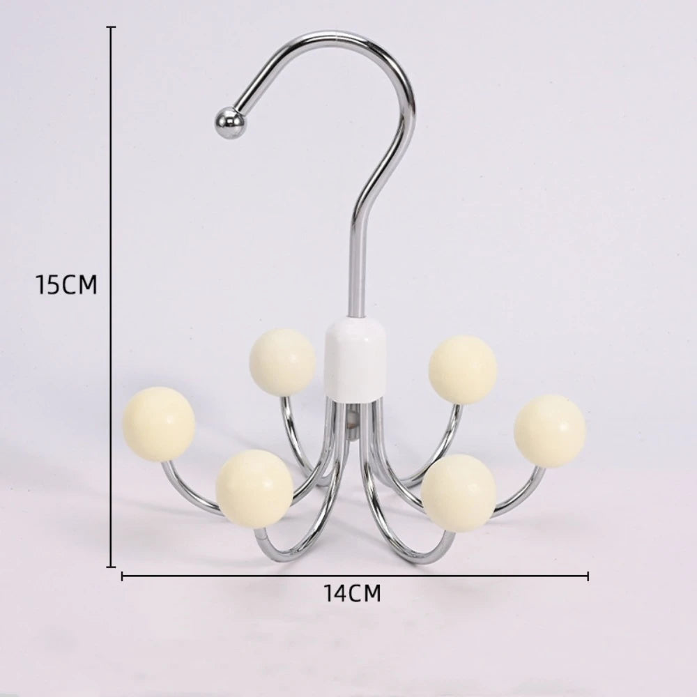 360° Rotating 6‑Claw Wooden‑Ball Clothing Organiser Hook — Space‑Saving Multipurpose Hanger for Scarves, Garments and Accessories