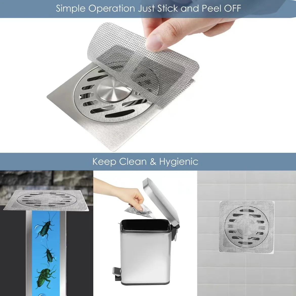 Floor Drain Disposable Filter Stickers, Hair Catchers With Anti-Bug Mesh for Bathroom Drains