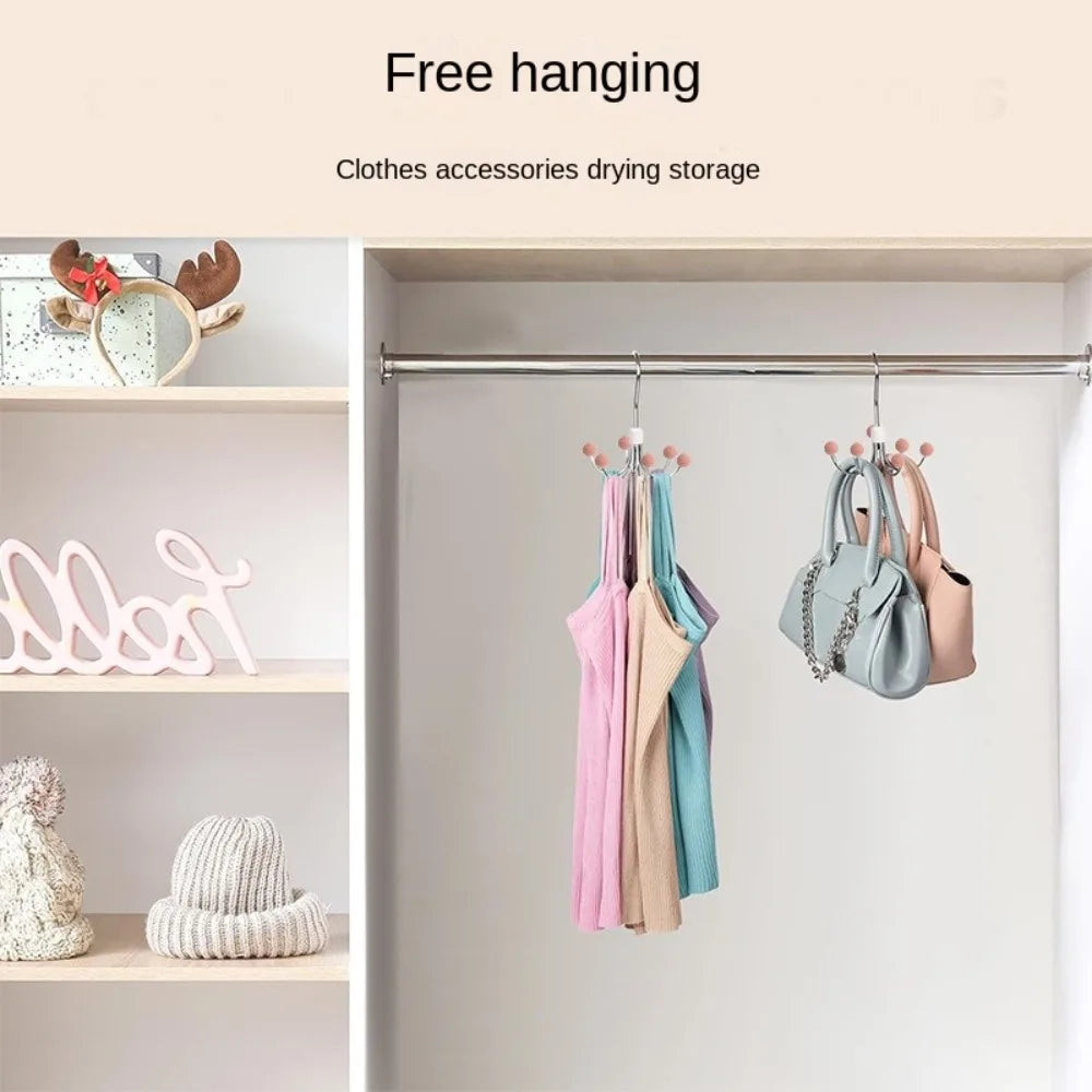 360° Rotating 6‑Claw Wooden‑Ball Clothing Organiser Hook — Space‑Saving Multipurpose Hanger for Scarves, Garments and Accessories