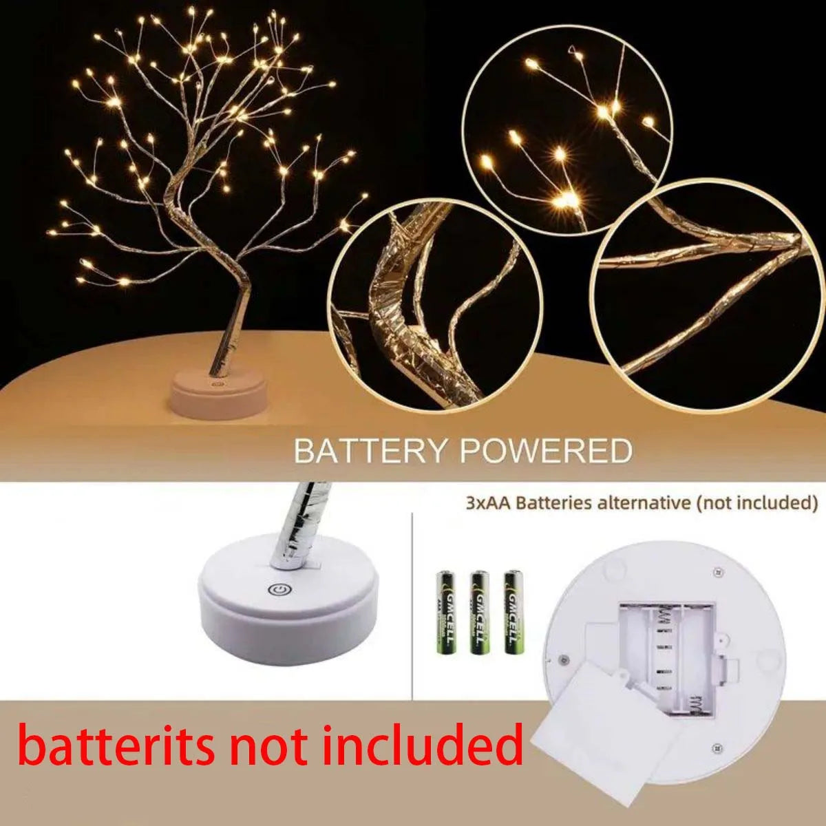 108‑LED Warm White Copper Star String Lights — USB or Battery Powered for Indoor & Outdoor Tree and Decorative Lighting