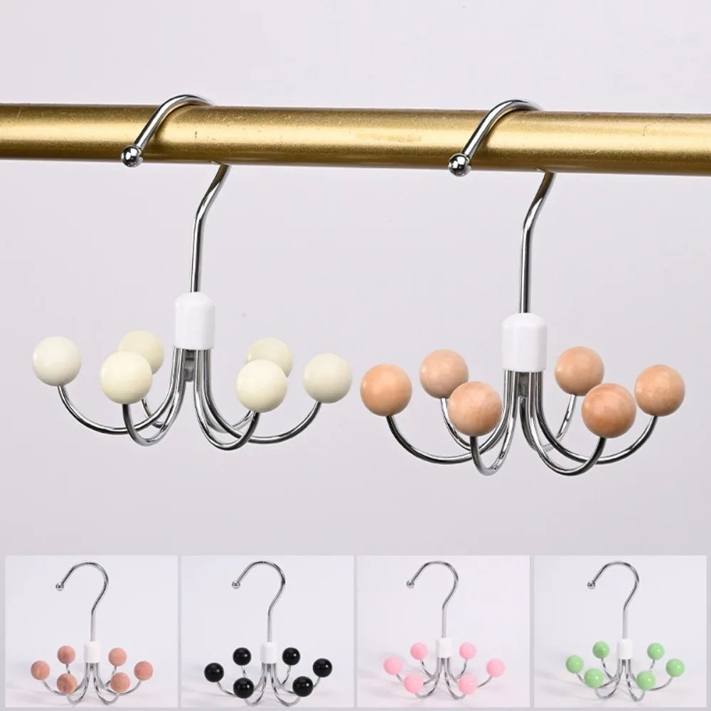 360° Rotating 6‑Claw Wooden‑Ball Clothing Organiser Hook — Space‑Saving Multipurpose Hanger for Scarves, Garments and Accessories