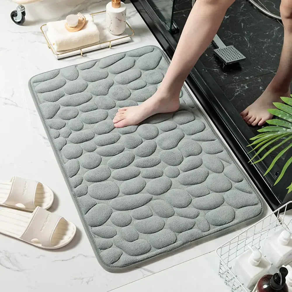 Cobblestone Bath Mat — Non-Slip, Fast-Dry Microfiber Rug