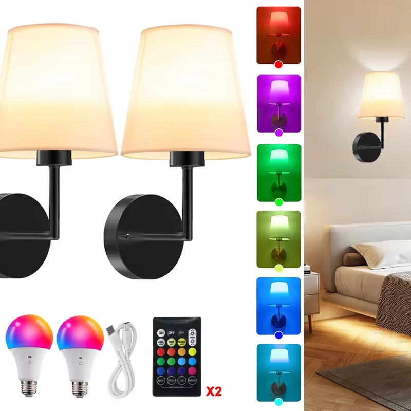 Wall Lamp Rechargeable Wireless With Removable RGB Bulb For Bedside And Hallway Ambient Lighting