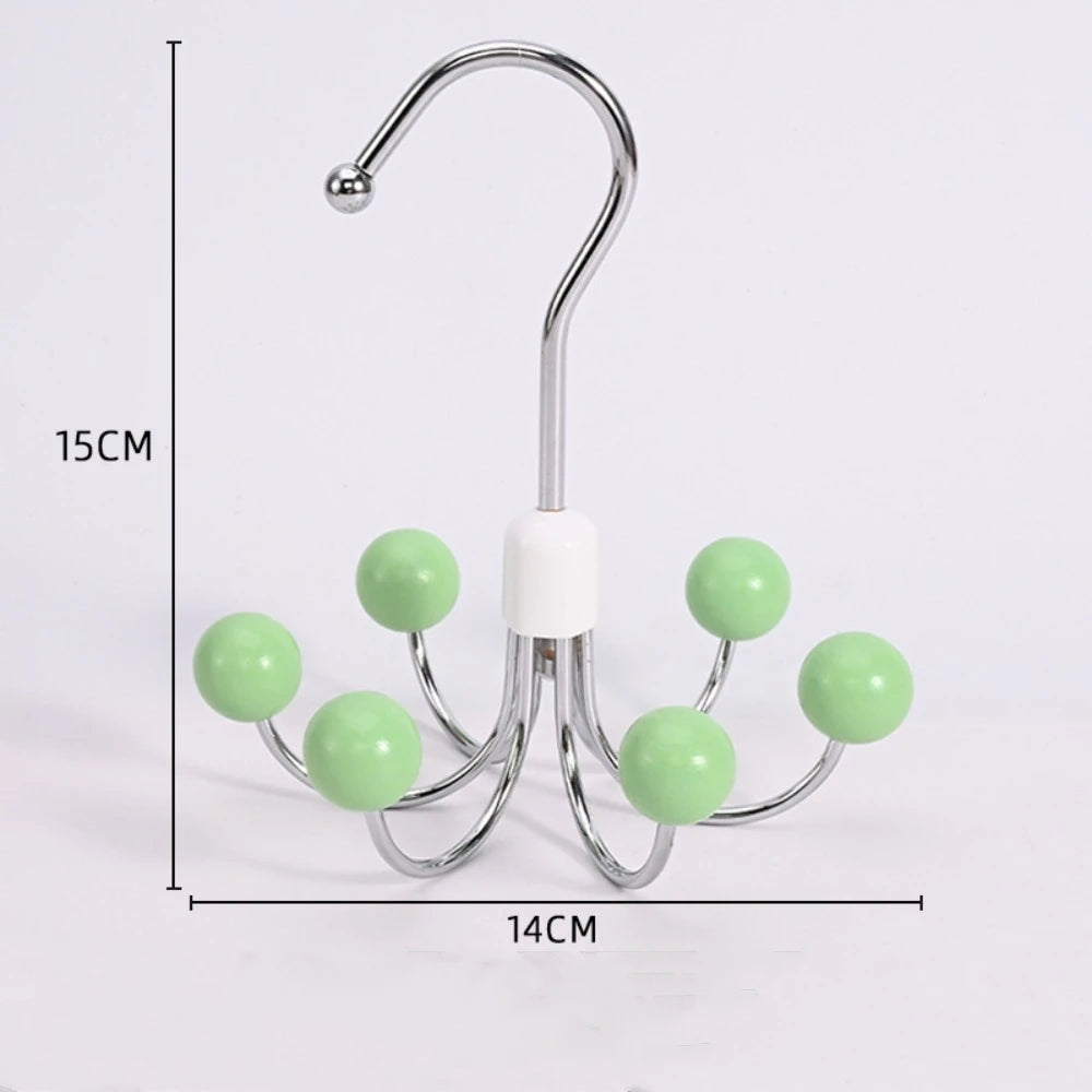 360° Rotating 6‑Claw Wooden‑Ball Clothing Organiser Hook — Space‑Saving Multipurpose Hanger for Scarves, Garments and Accessories