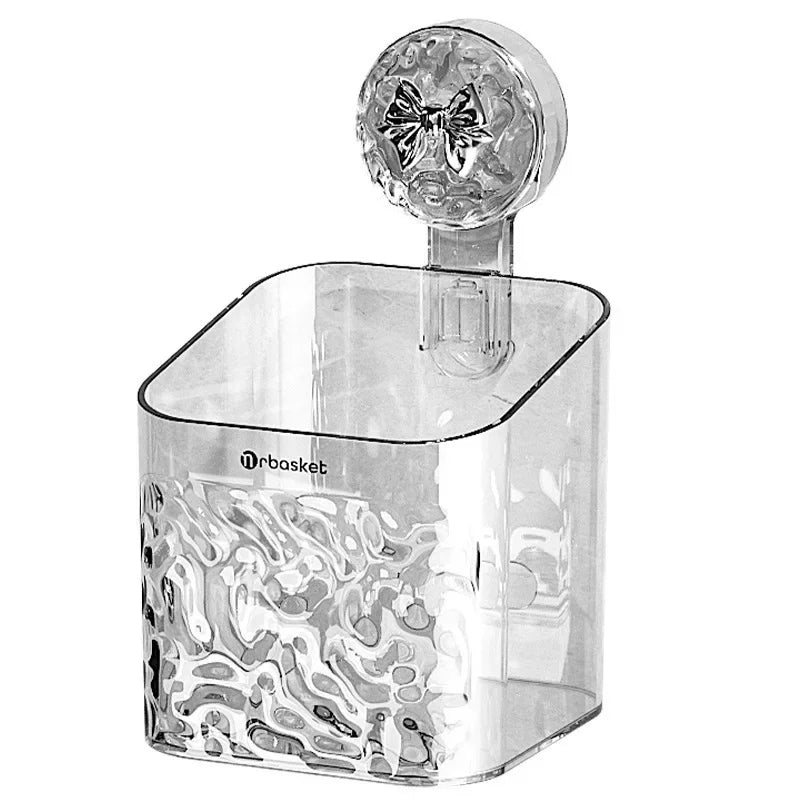 Transparent Wall-Mounted Shower Shelf with Adhesive Installation