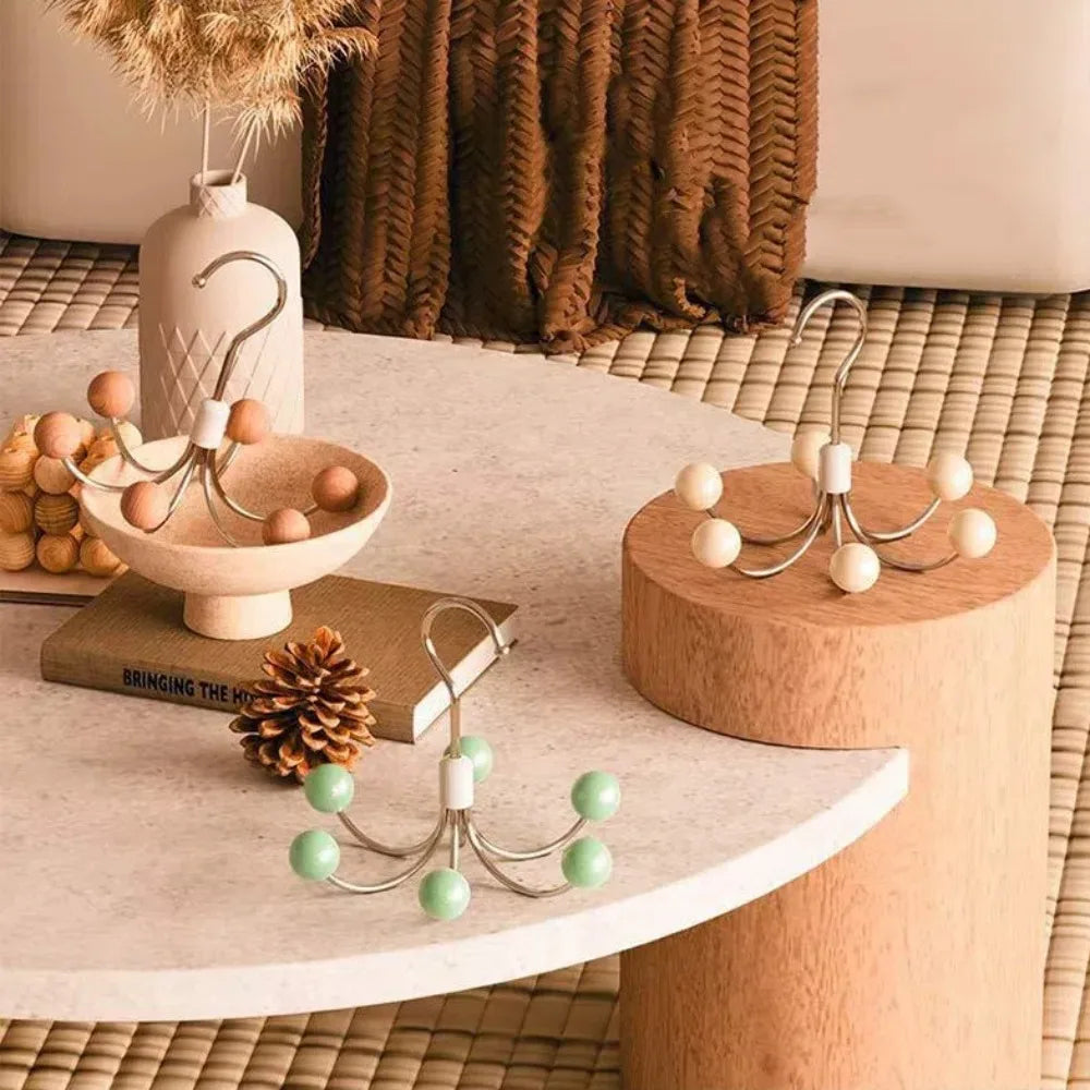360° Rotating 6‑Claw Wooden‑Ball Clothing Organiser Hook — Space‑Saving Multipurpose Hanger for Scarves, Garments and Accessories