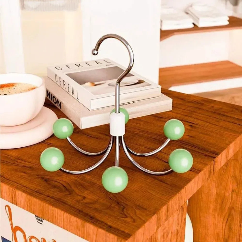 360° Rotating 6‑Claw Wooden‑Ball Clothing Organiser Hook — Space‑Saving Multipurpose Hanger for Scarves, Garments and Accessories