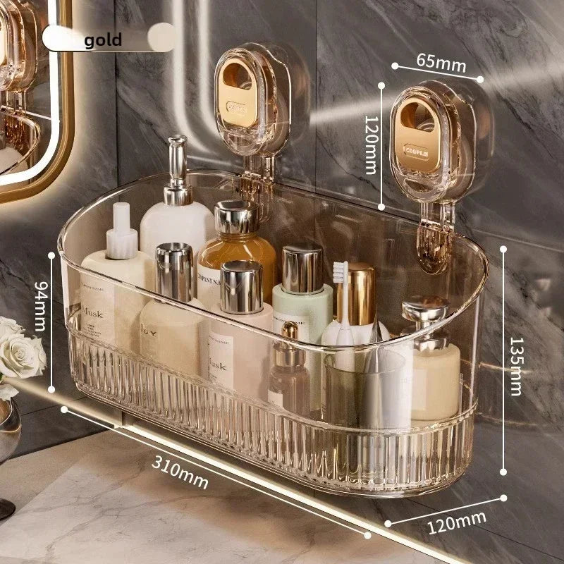 Transparent Wall-Mounted Shower Shelf with Adhesive Installation