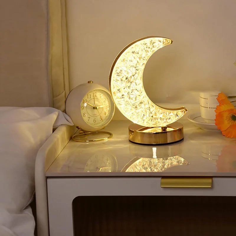 Bedside Night Light With 3-Colour Touch Dimmer And Moon And Stars Projection