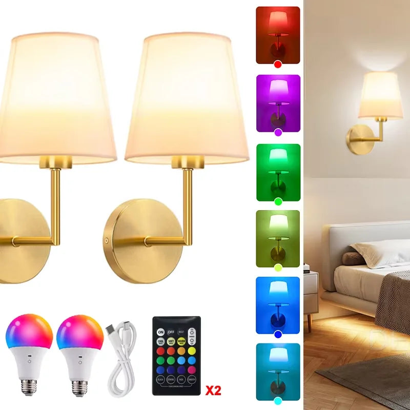 Wall Lamp Rechargeable Wireless With Removable RGB Bulb For Bedside And Hallway Ambient Lighting