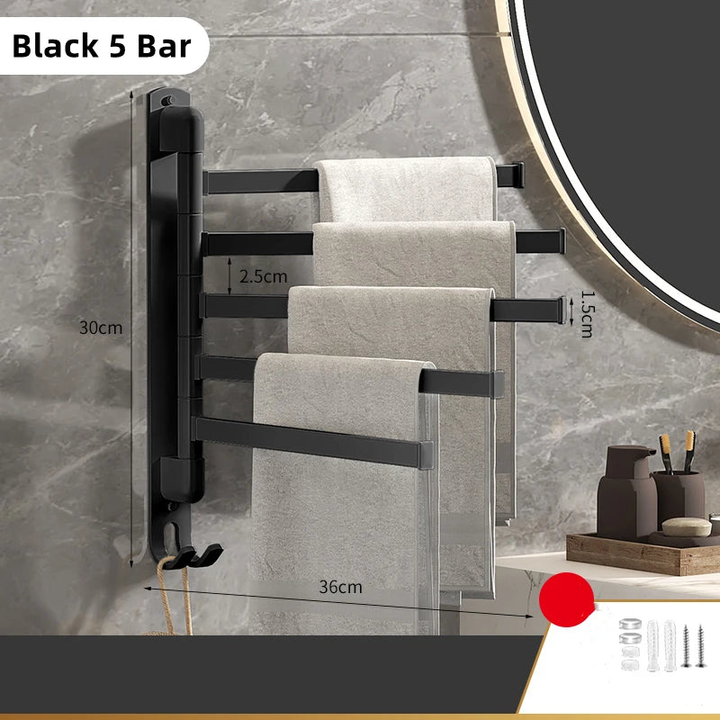 Tool-Free Rotating Black Corner Towel Rack — Wall-Mounted Stainless Steel Shelf for Shower, Bathroom, Kitchen and Coats