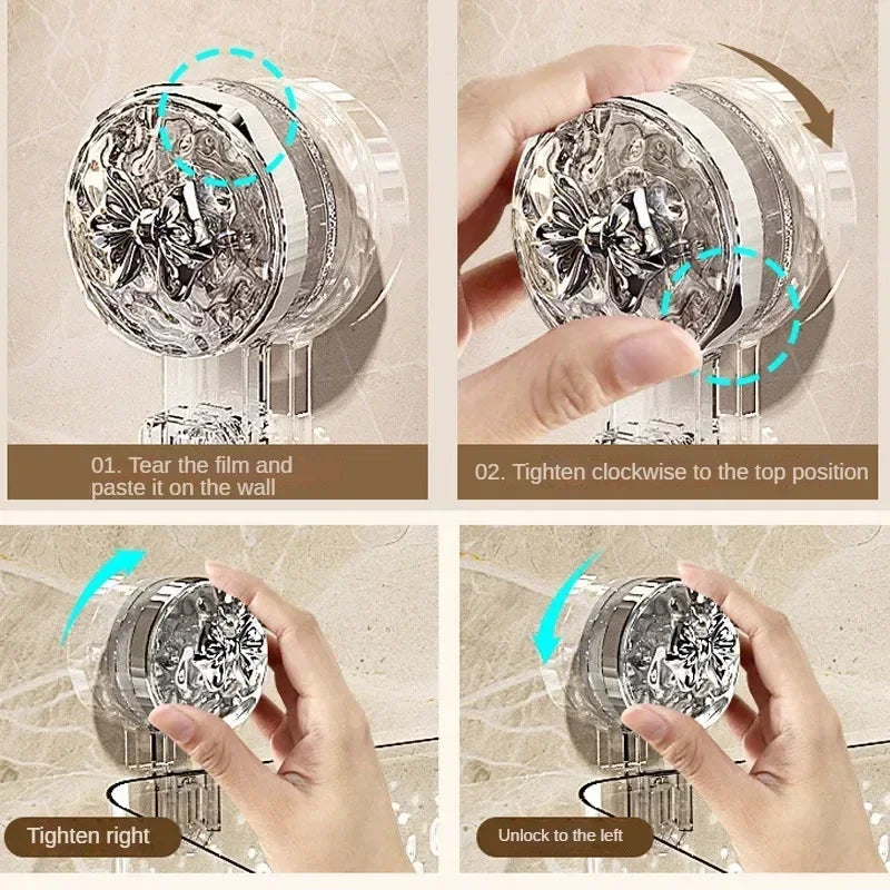 Transparent Wall-Mounted Shower Shelf with Adhesive Installation