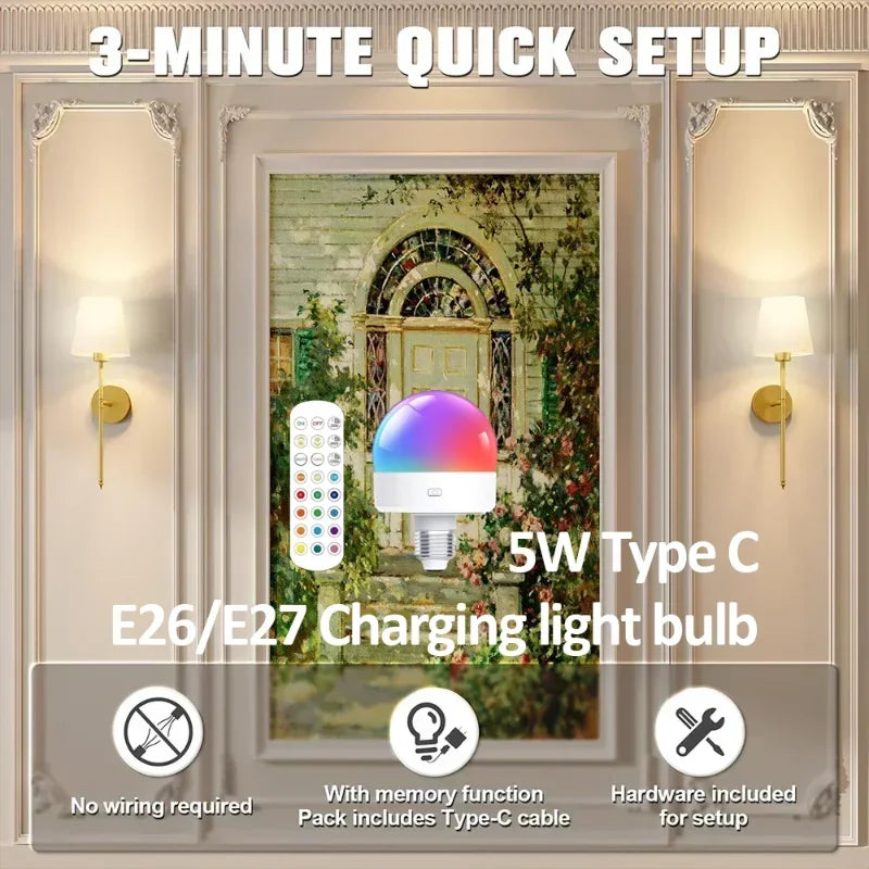 Vintage-Style Wall Lamp –  RGB Dimmable LED, Remote Control, No Wiring Needed