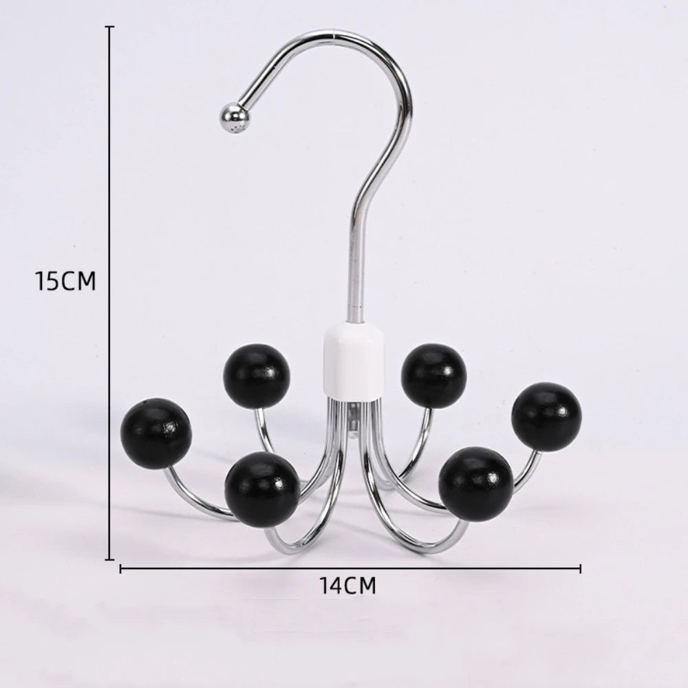 360° Rotating 6‑Claw Wooden‑Ball Clothing Organiser Hook — Space‑Saving Multipurpose Hanger for Scarves, Garments and Accessories