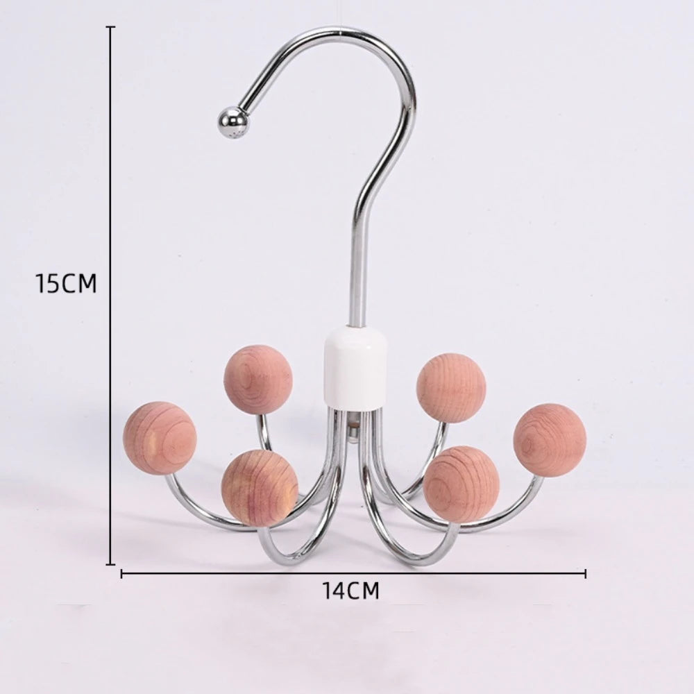360° Rotating 6‑Claw Wooden‑Ball Clothing Organiser Hook — Space‑Saving Multipurpose Hanger for Scarves, Garments and Accessories