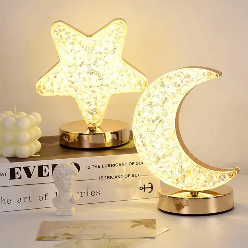 Bedside Night Light With 3-Colour Touch Dimmer And Moon And Stars Projection