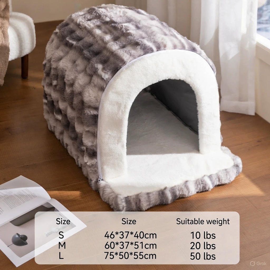 Cozy Cave Pet Bed – Large Winter Nest for Cats & Small Dogs